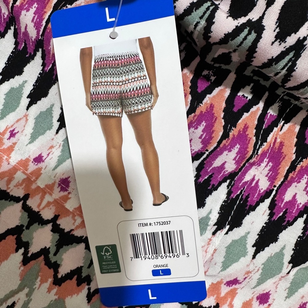 Wildfox Womens Size L Relaxed Fit Ikat Geometric Print Shorts Orange Purple NWT - Picture 6 of 9